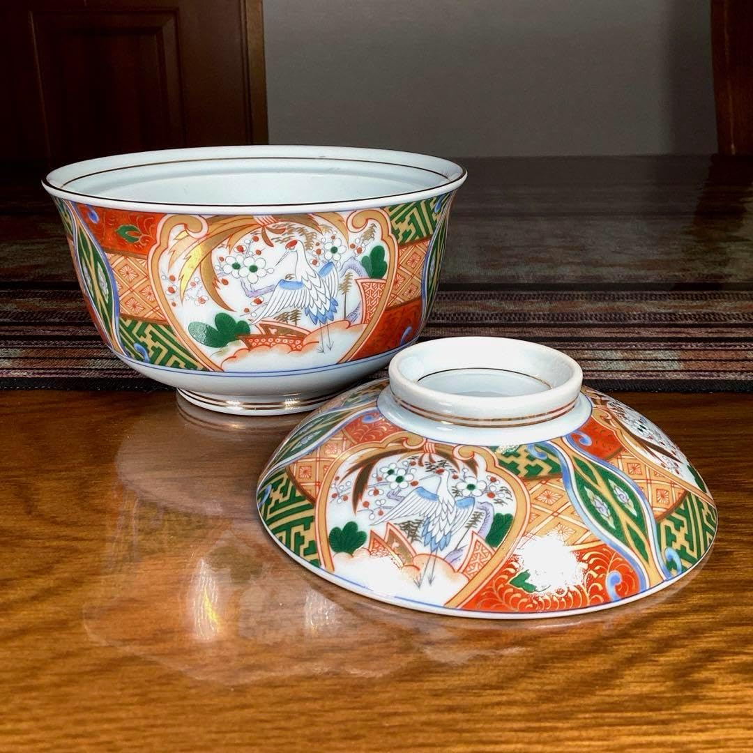 美濃焼 庫山窯 蓋付 どんぶり 5客 鶴金彩 庫山窯 蓋